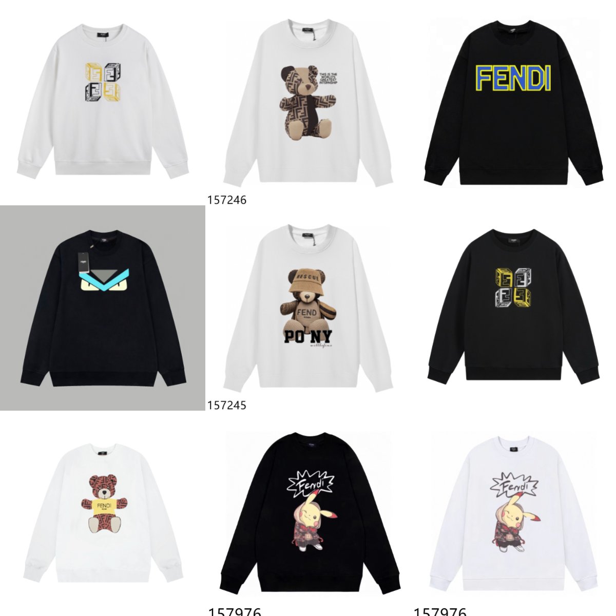 FENDI Bear and Pikachu Print Sweatshirts for Men and Women