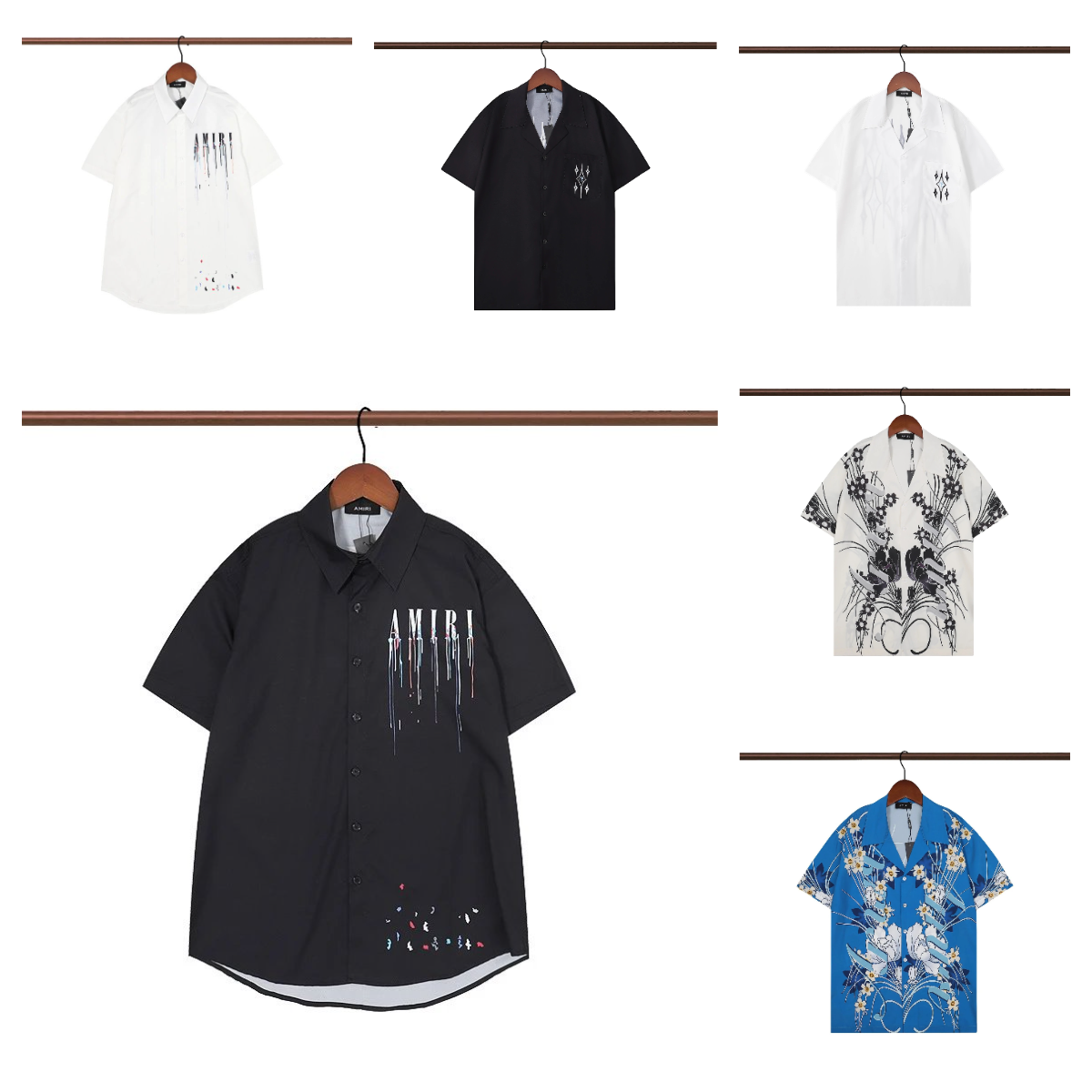 AMIRI Short Sleeve Button-Up Shirt with Drip Logo Design