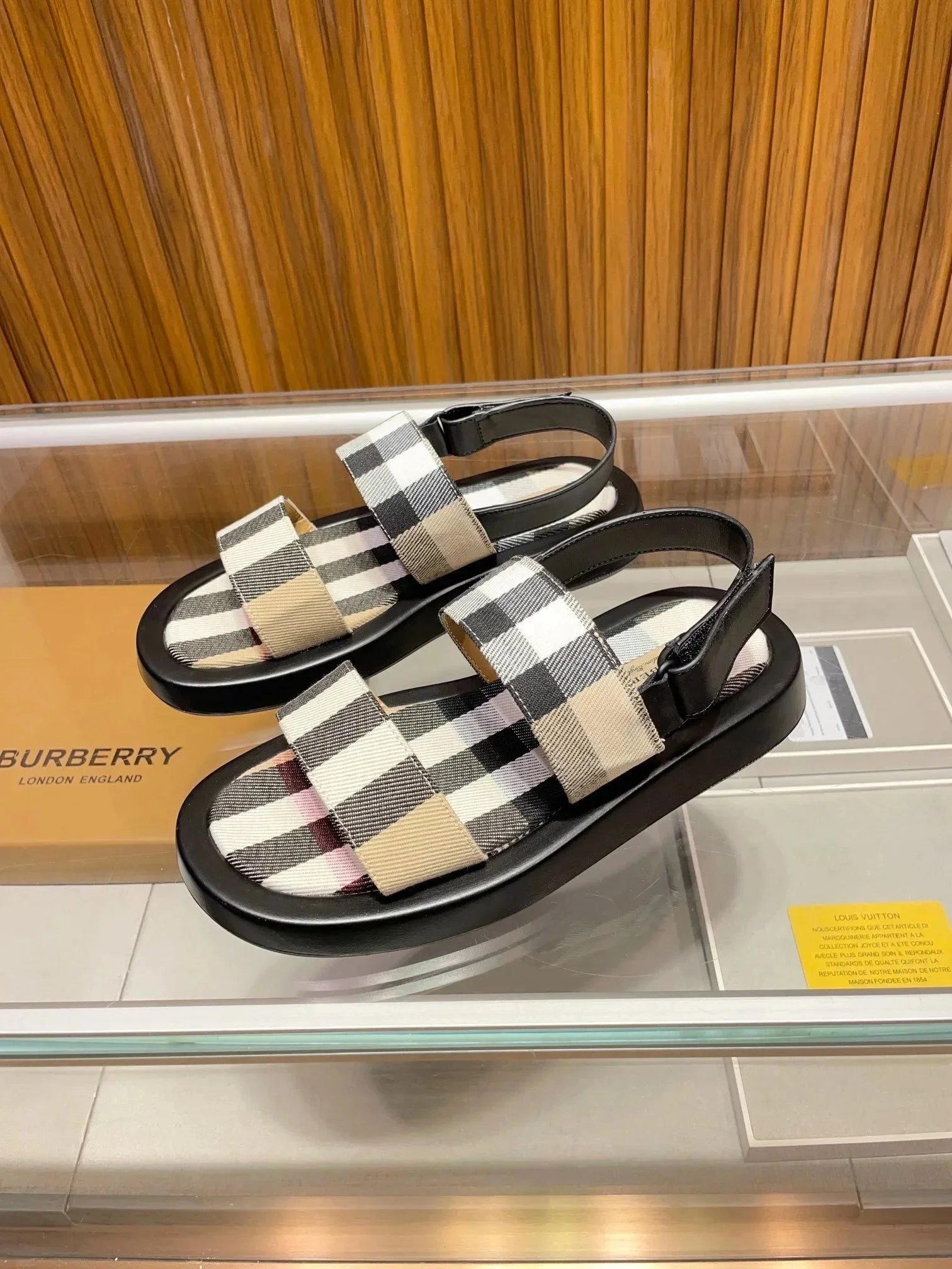 Burberry Check Print Leather Sandals for Women