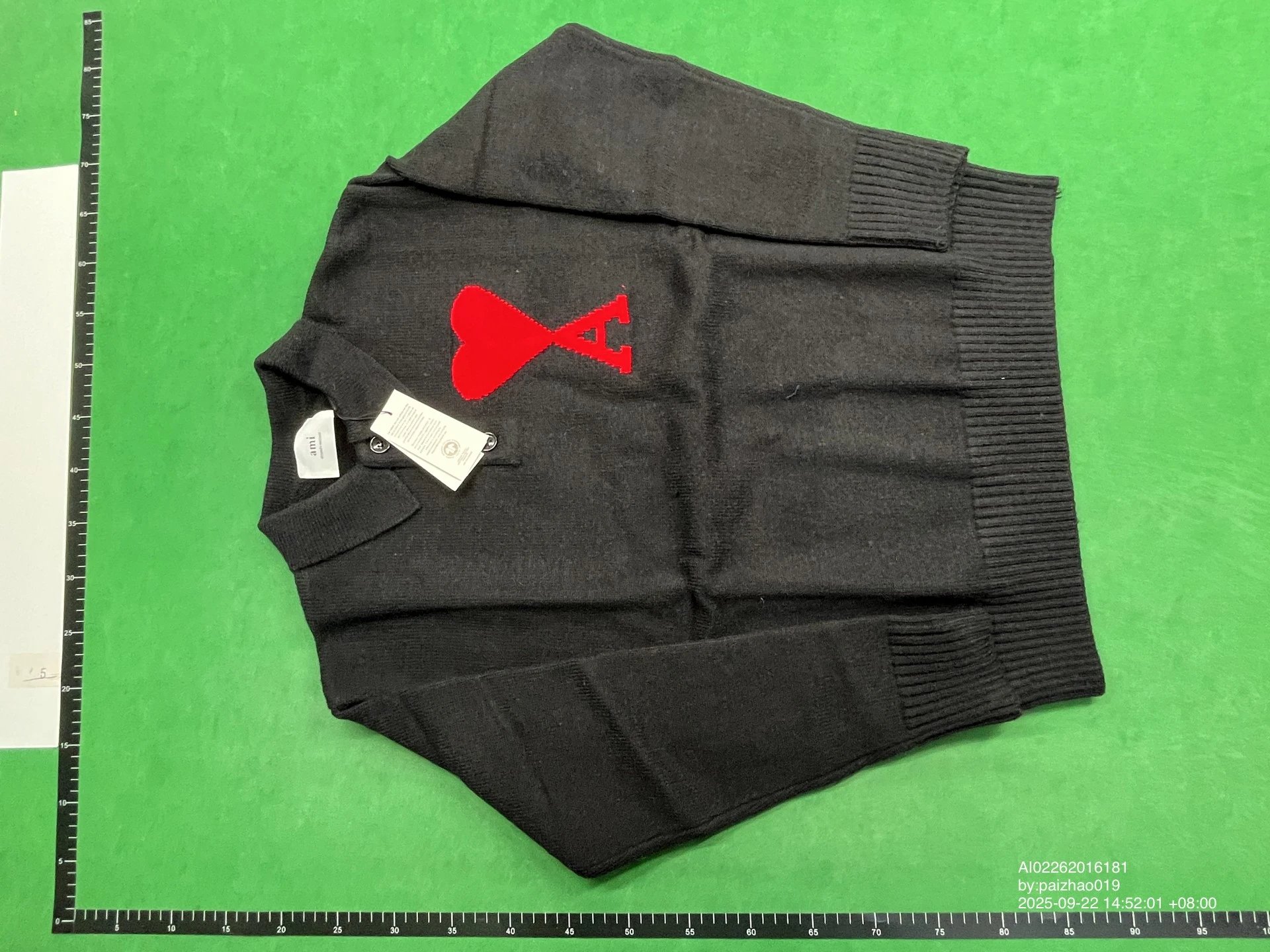 Black Knit Sweater with Red Heart and A Logo