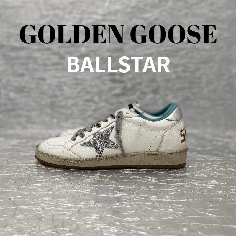 Golden Goose Ballstar White Leather Sneakers with Glitter Star