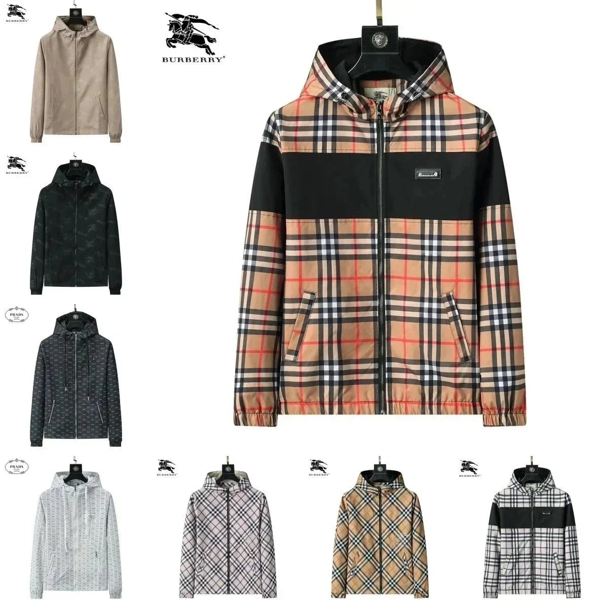 Burberry Check Pattern Hooded Jacket Men's Windbreaker