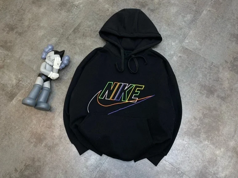Nike Rainbow Logo Hoodie Black Sweatshirt Men Women Streetwear