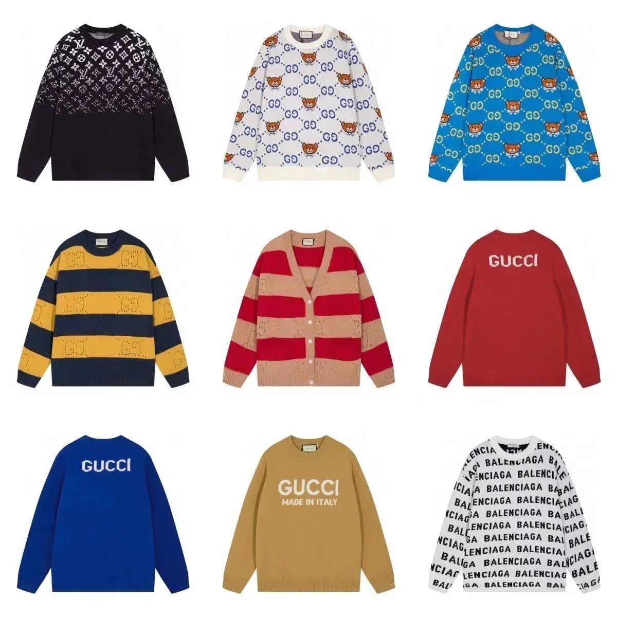 Gucci Knit Sweaters with Logo and Bear Pattern