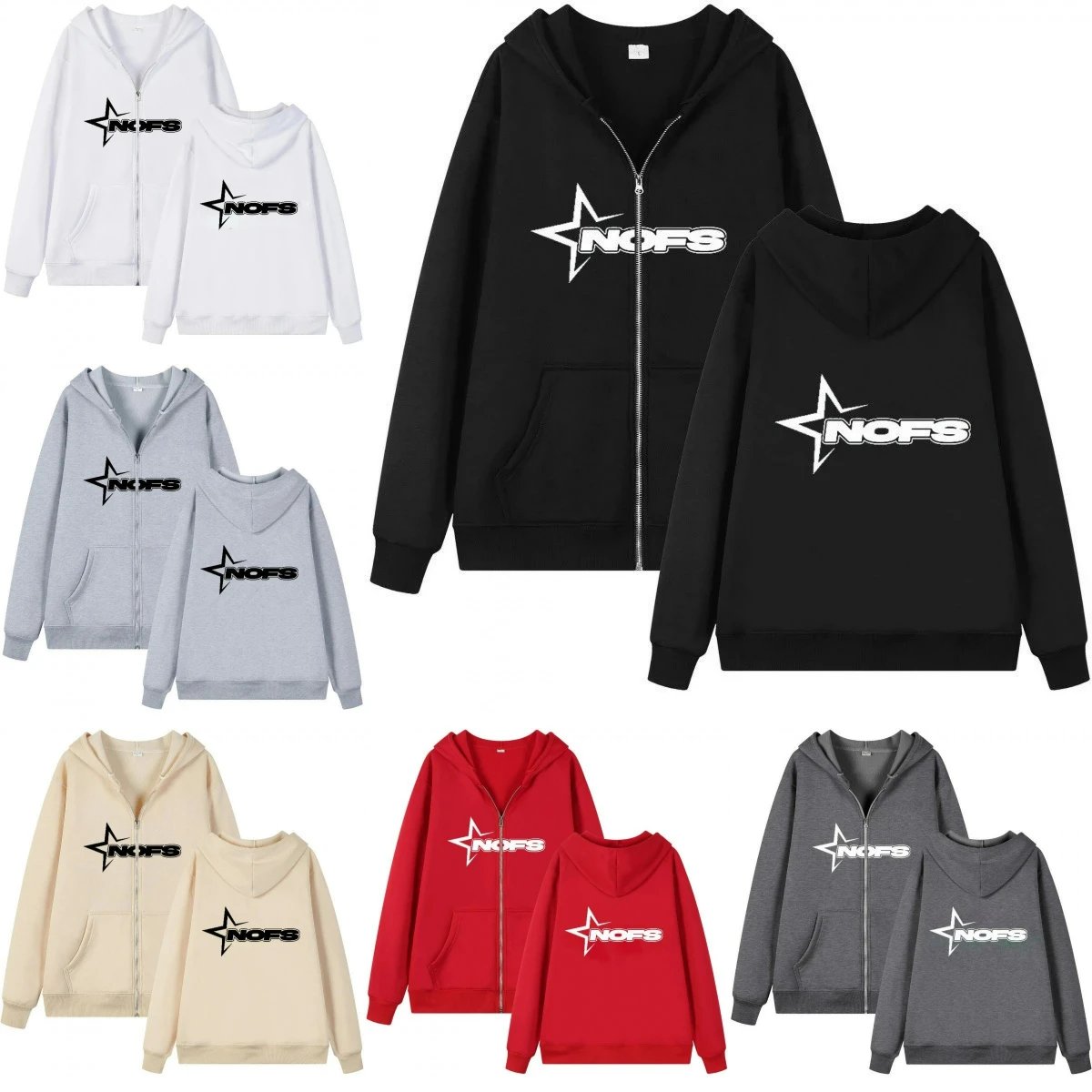 NOFS Zip-Up Hoodie Sweatshirt for Men and Women - Casual Streetwear