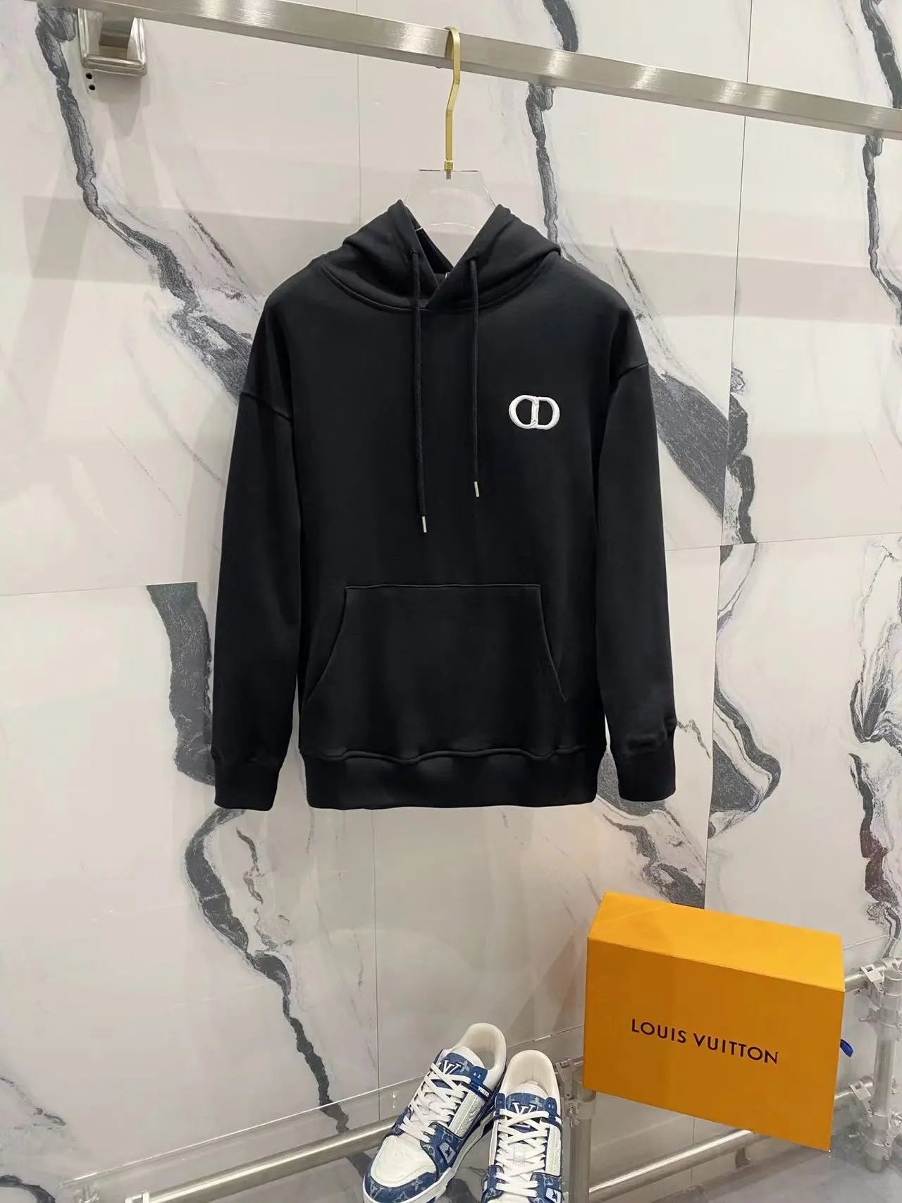 Louis Vuitton Black Hoodie with Logo Design