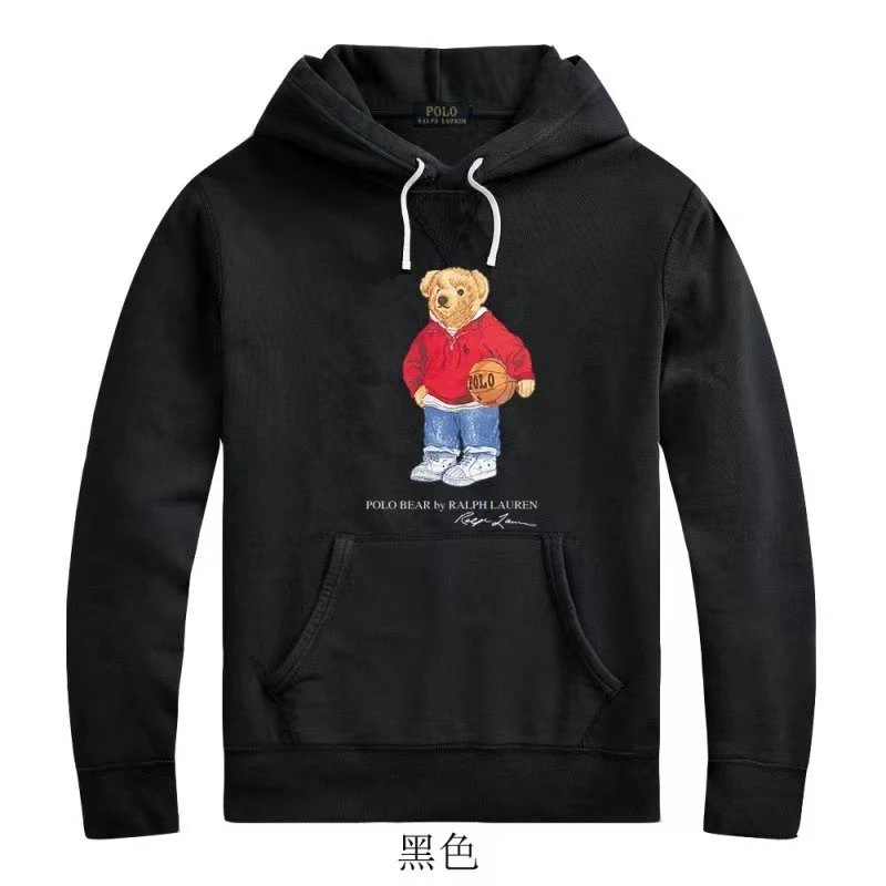 Polo Bear Hoodie Black Cotton Sweatshirt for Men