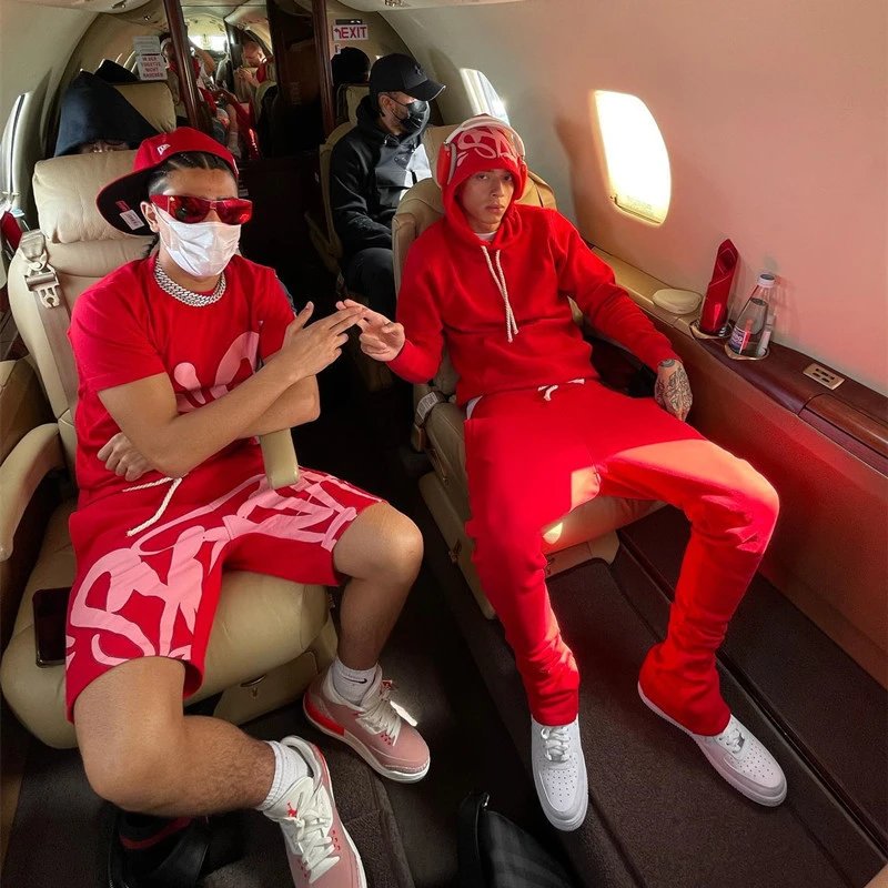 Red Supreme Hoodie and Matching Tracksuit Set for Men