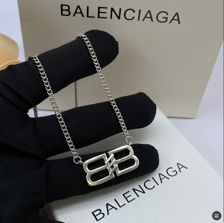 Balenciaga Double B Logo Necklace Silver Chain Pendant