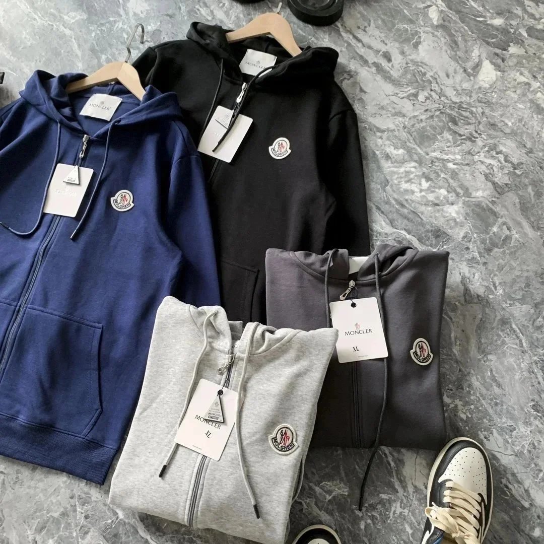 Moncler Zip-Up Hoodie Sweatshirt Men Women Fashion Logo Patch Casual Hooded Jacket