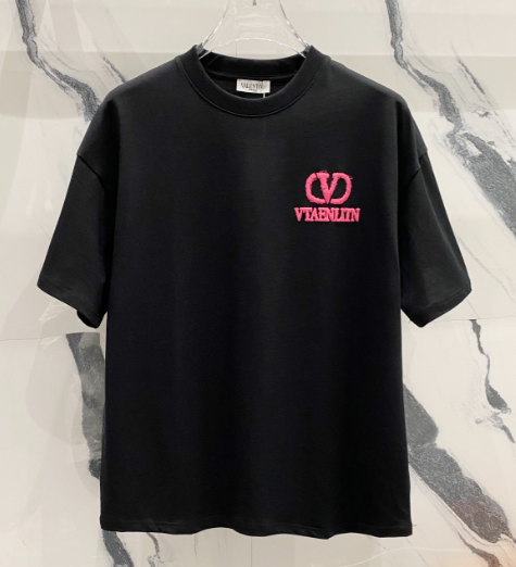 Black Short Sleeve T-Shirt with Pink Logo Design