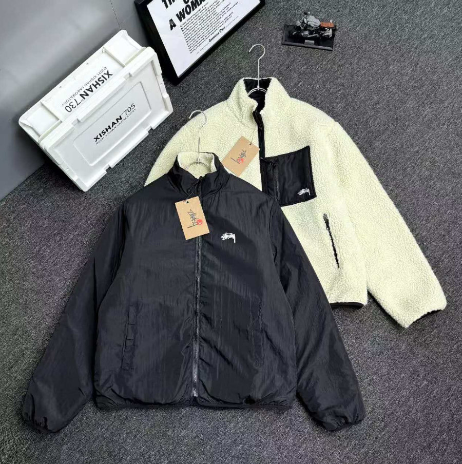 Stussy Men's Lightweight Jacket Black and Cream Fleece Outerwear