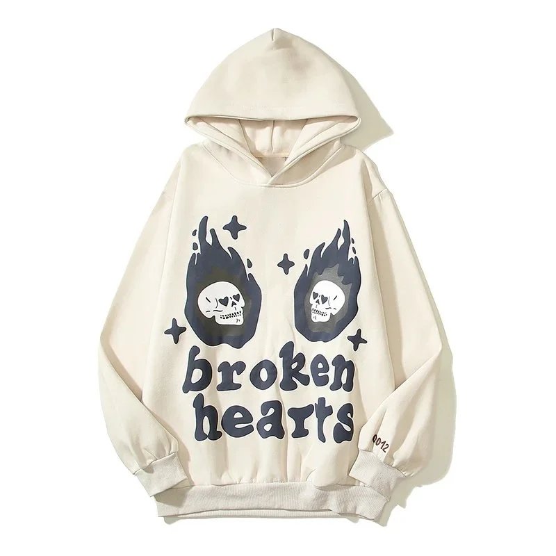 Broken Hearts Hoodie with Skull Flame Design Unisex Sweatshirt