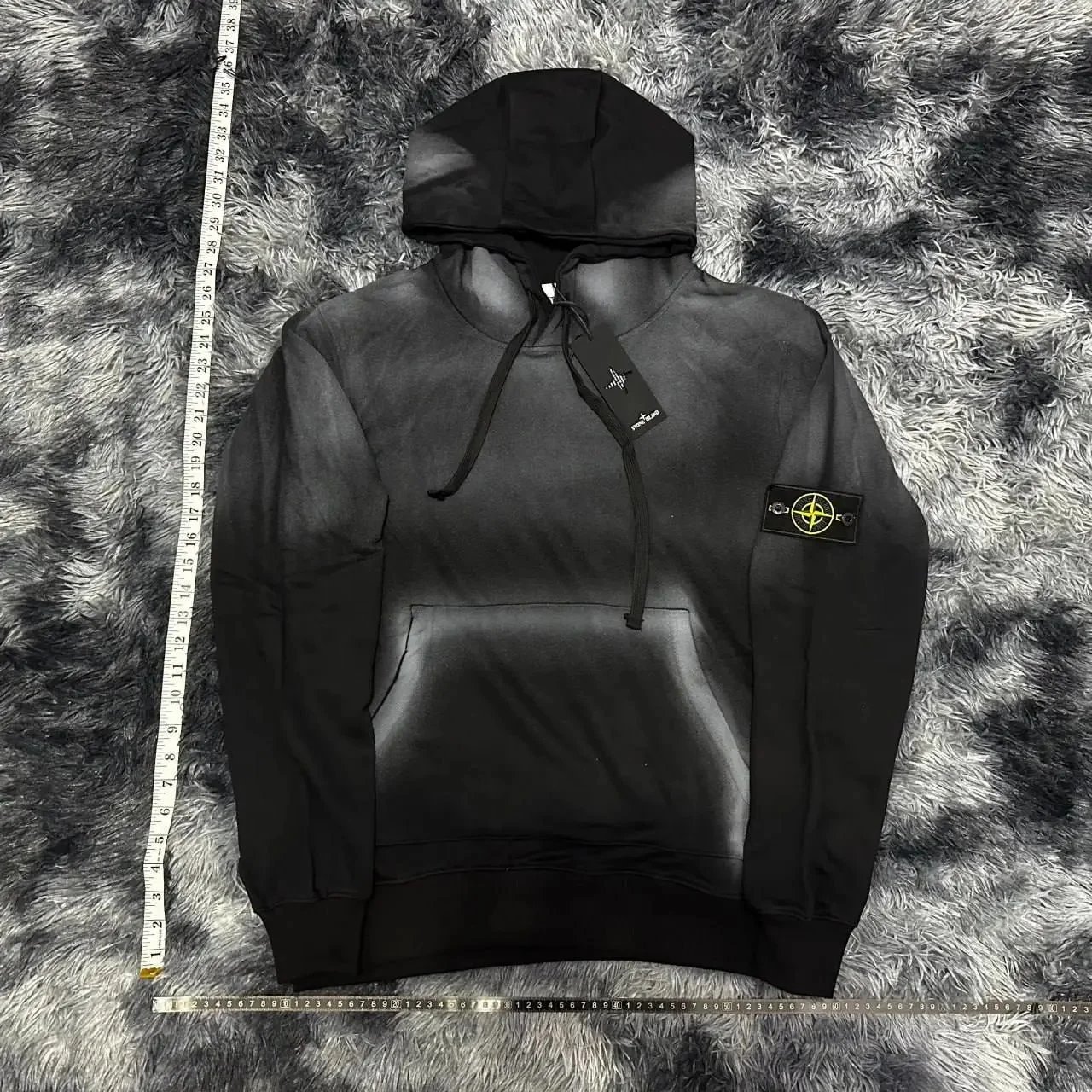 Stone Island Black Gradient Hoodie with Logo Patch