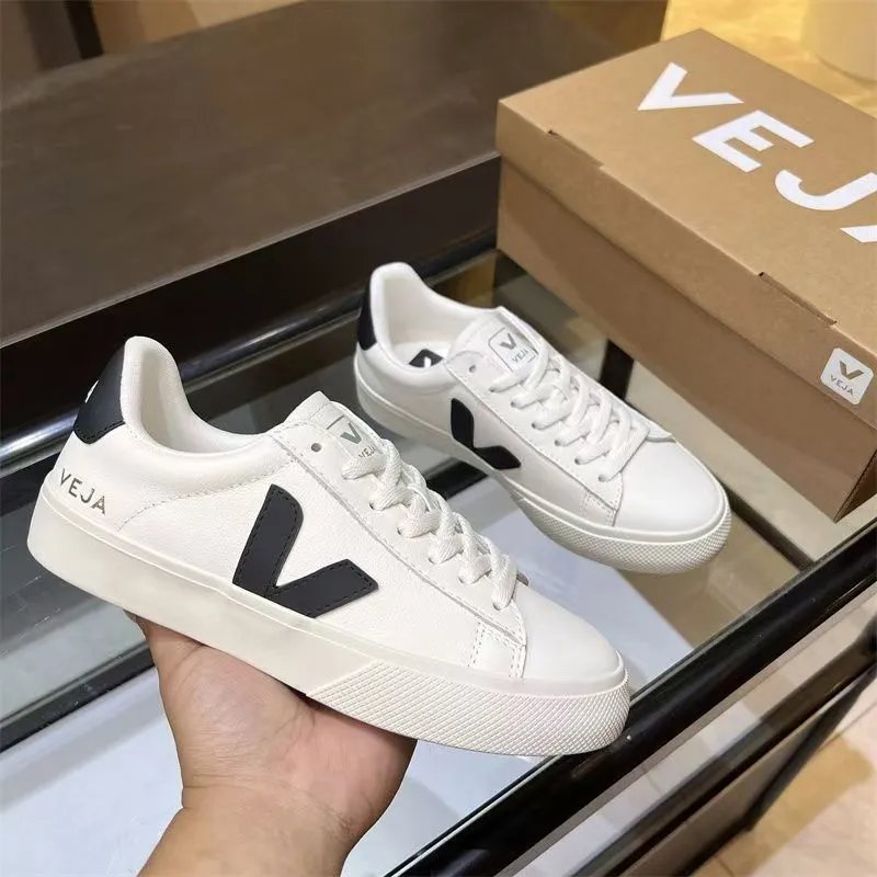 VEJA White Leather Sneakers with Black V Logo