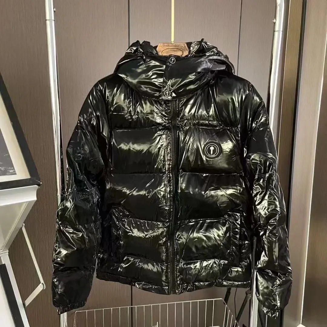 Glossy Black Moncler Down Jacket with Hood