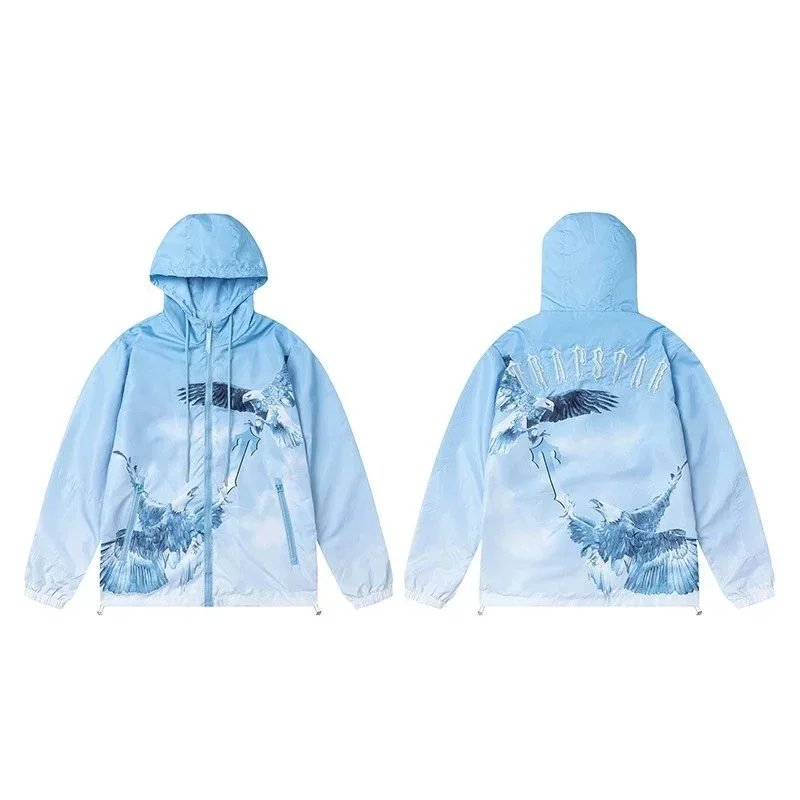 Tropzpak Blue Eagle Print Hooded Jacket for Men and Women