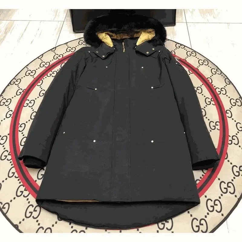 Black Fur Trimmed Winter Parka Coat for Women