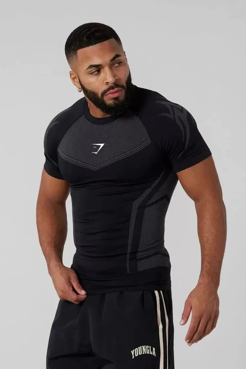 Men's Black Compression Shirt with Mesh Panel Design