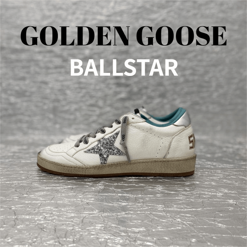 Golden Goose Ballstar White Leather Sneakers with Glitter Star