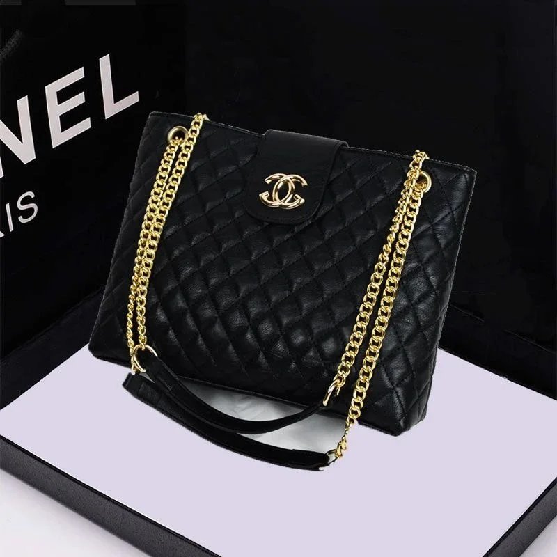 Chanel Black Quilted Leather Shoulder Bag with Gold Chain