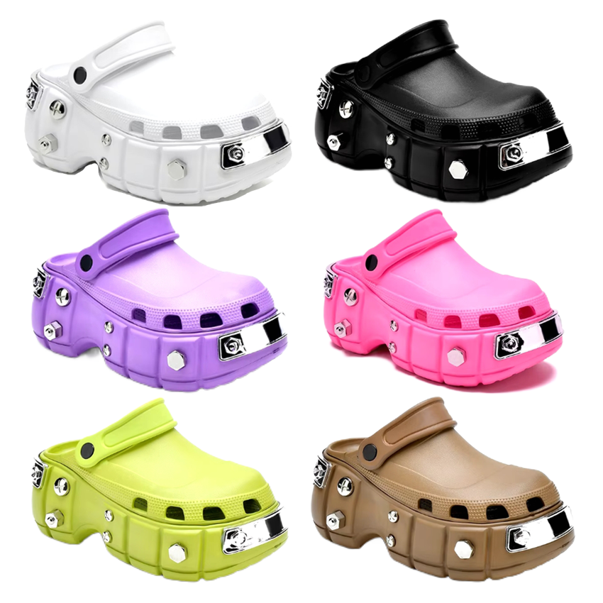 Studded Platform Clogs for Women - Fashionable Chunky Heel Crocs Shoes