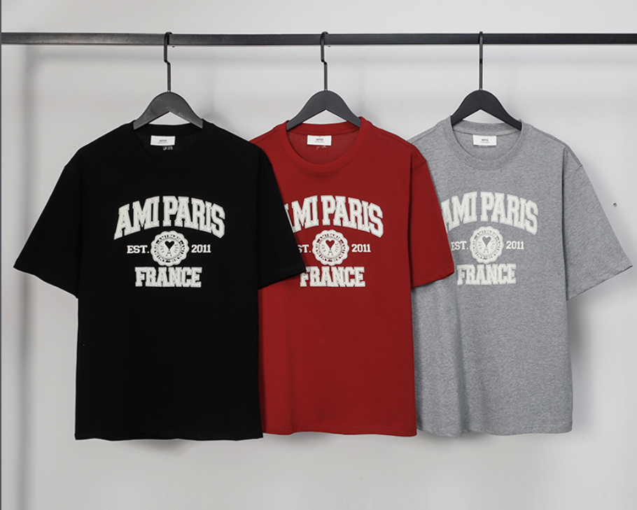 AMI PARIS T-Shirt Unisex Cotton Tee Shirt France Logo Print Casual Top