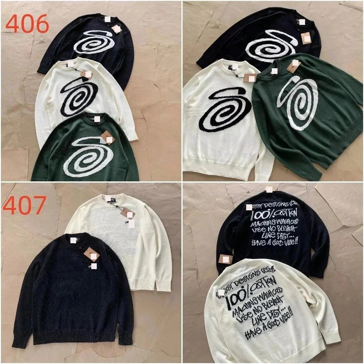 Cotton Knit Sweater with Spiral Design and Back Print