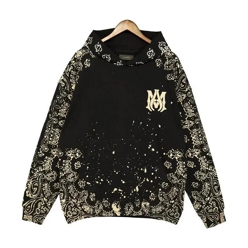 AMIRI Black Bandana Print Hoodie with Gold Logo
