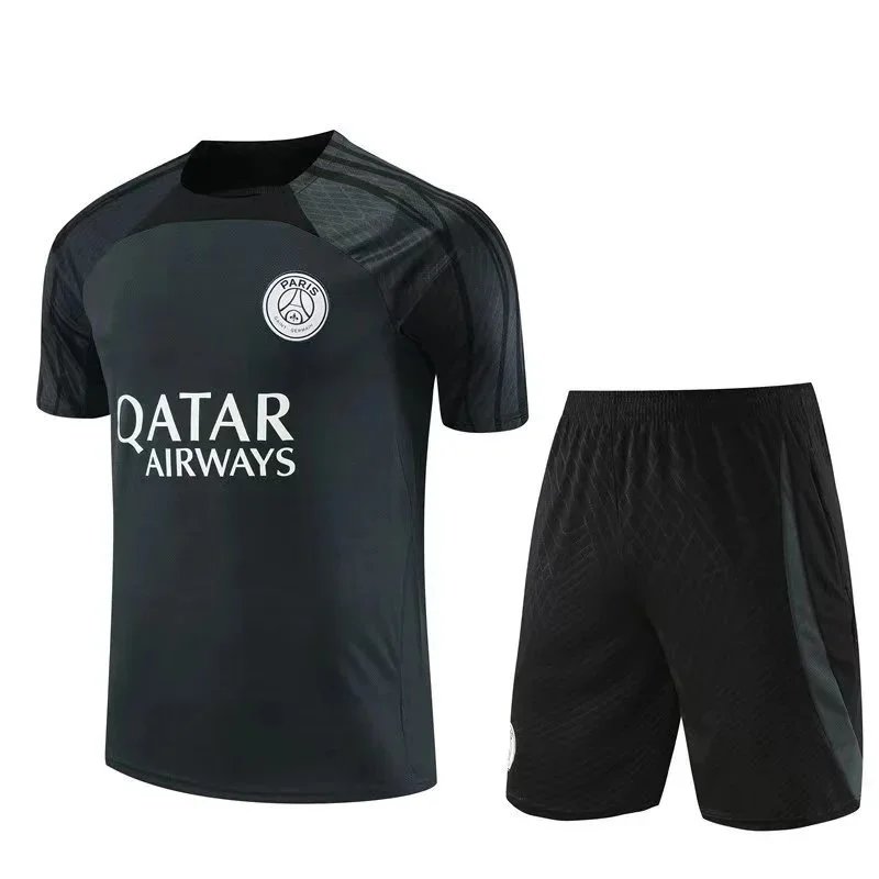 Paris Saint-Germain Training Kit Black Qatar Airways Jersey and Shorts