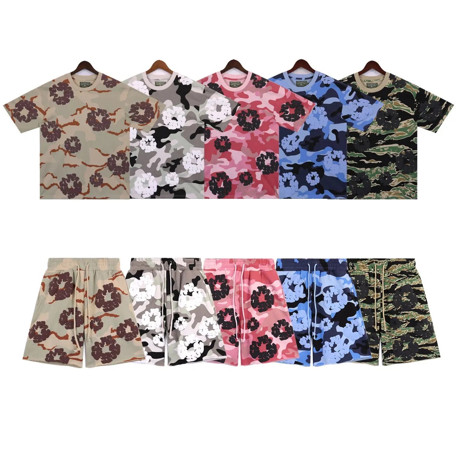 Camouflage Print T-Shirt and Shorts Set for Men and Women