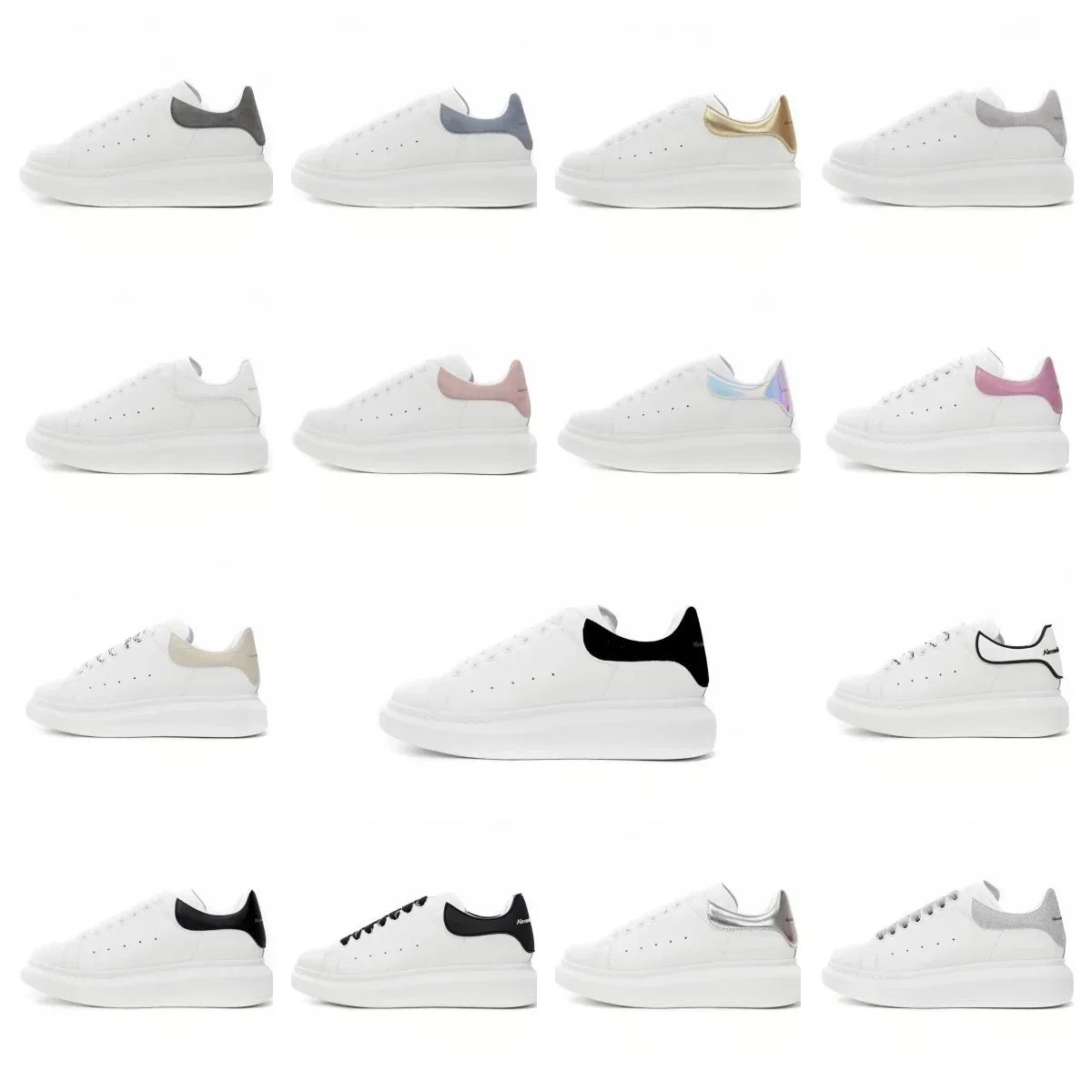 Alexander McQueen White Leather Sneakers with Colorful Heel Tab