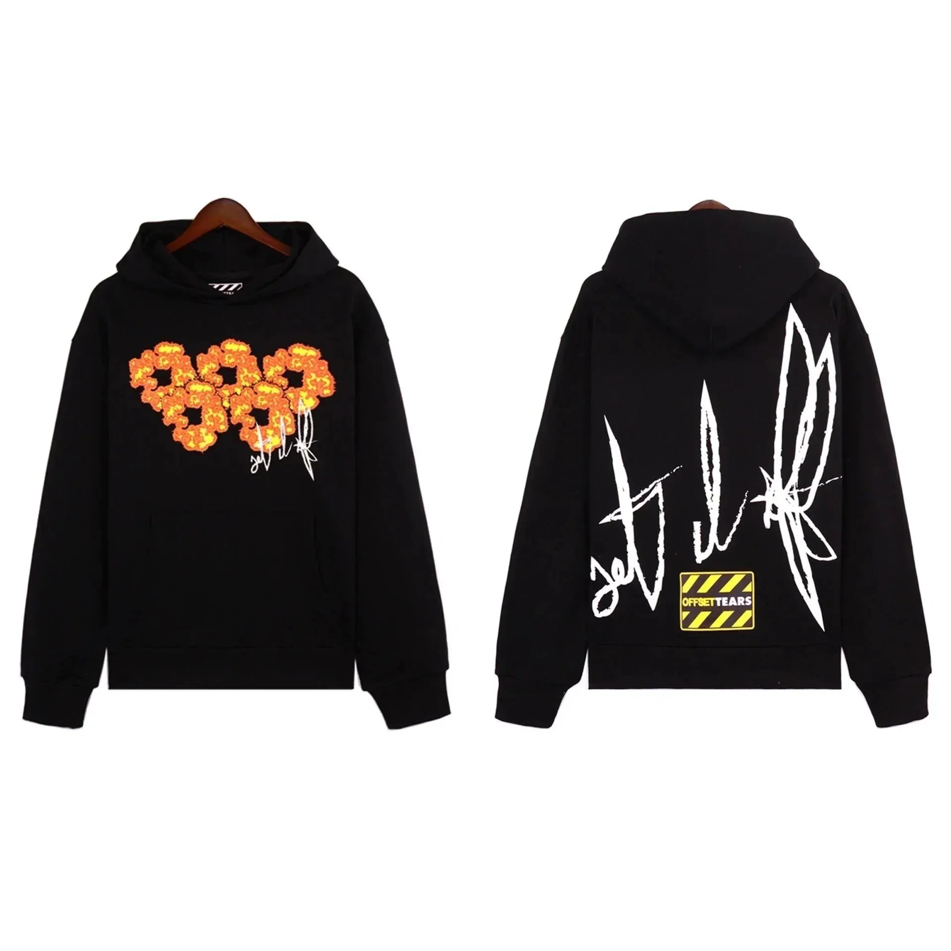 Black Hoodie with Flame 888 Design and Set It Off Signature