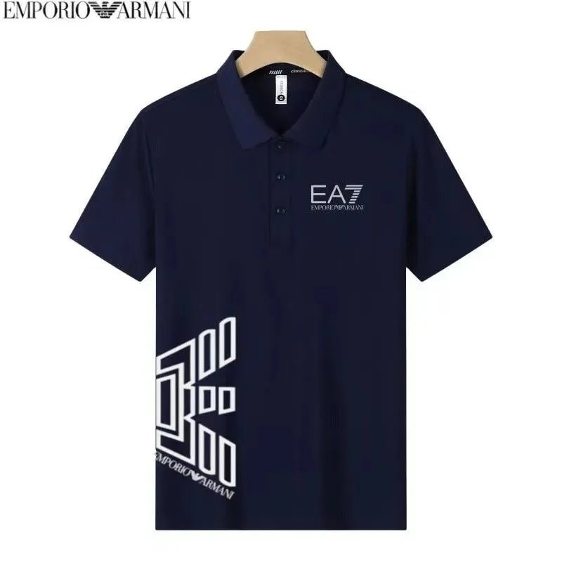 EA7 Emporio Armani Men's Navy Blue Polo Shirt with Logo Design