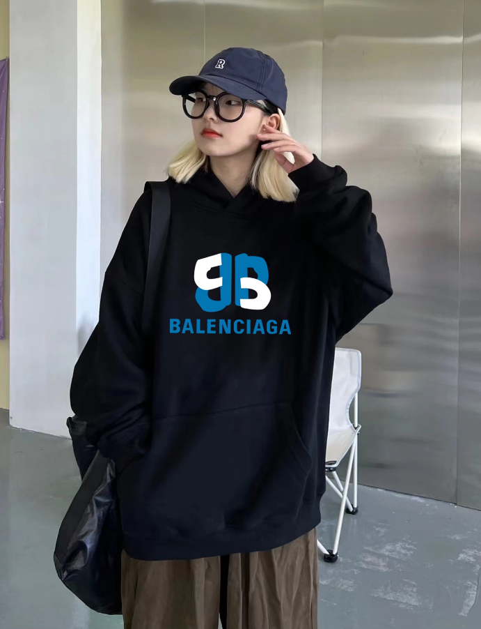 Balenciaga BB Logo Oversized Hoodie Black