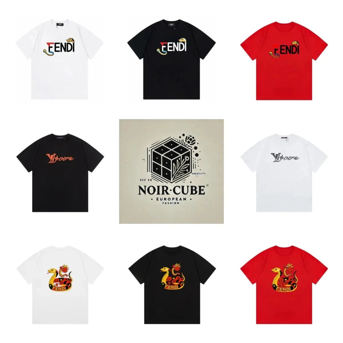 FENDI Logo Snake Print T-Shirt Men Women Fashion Casual Top