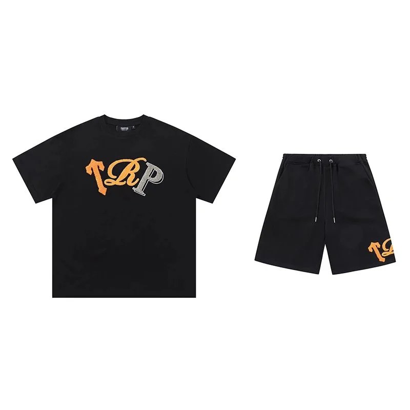 TRP Black T-Shirt and Shorts Set with Embroidered Logo