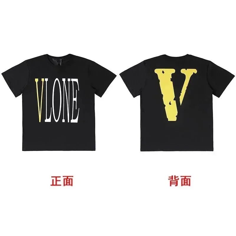 Vlone Black T-Shirt with Gold and White Logo Design