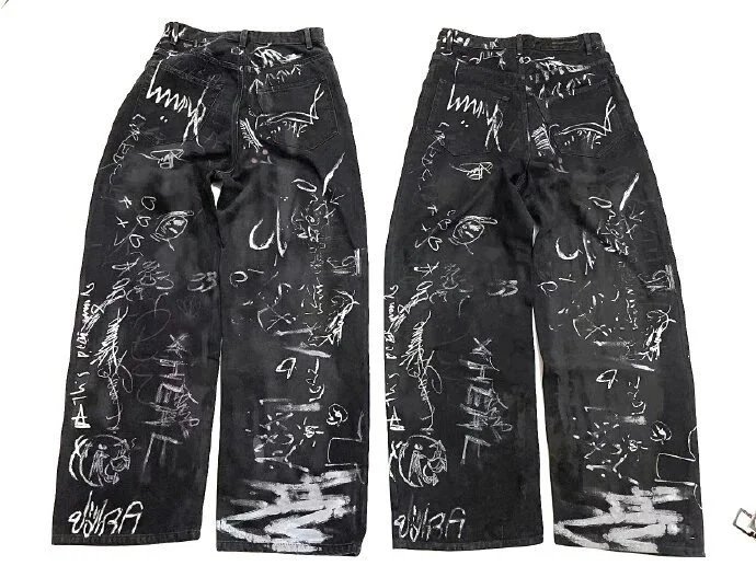 BAPE Graffiti Print Black Wide Leg Jeans